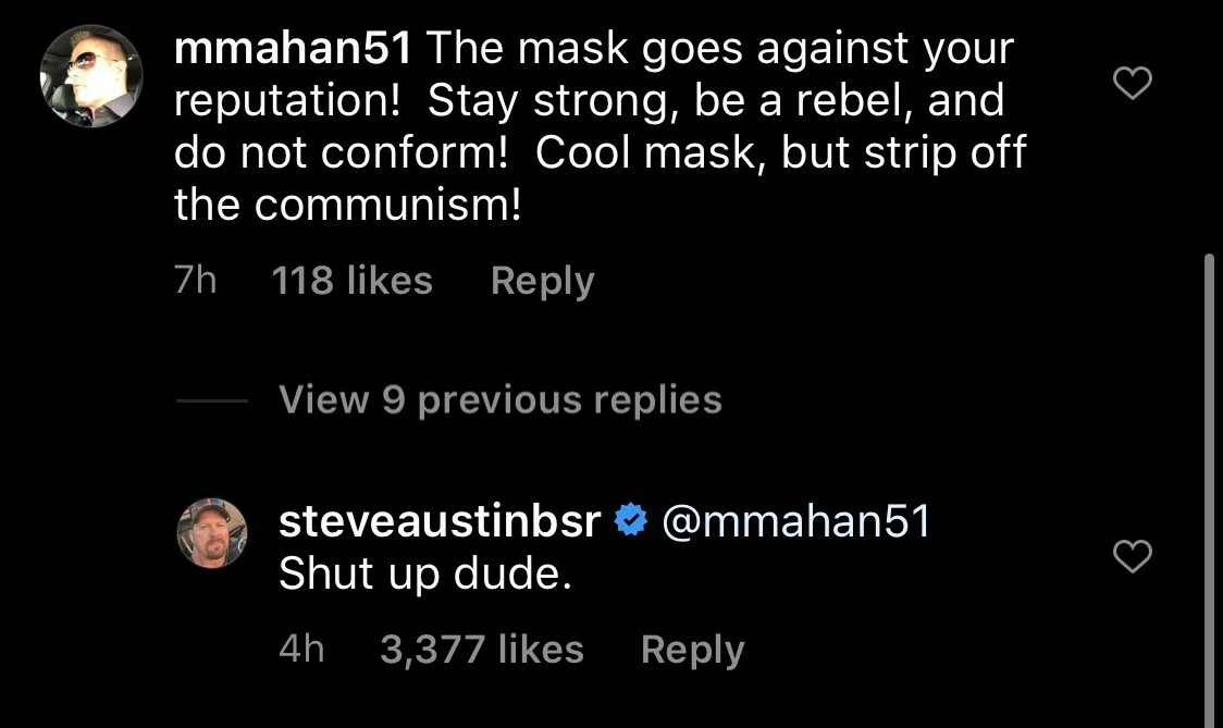 Stone Cold Steve Austin just delivered a virtual stunner to Insta user who asked him to 'strip off communism'