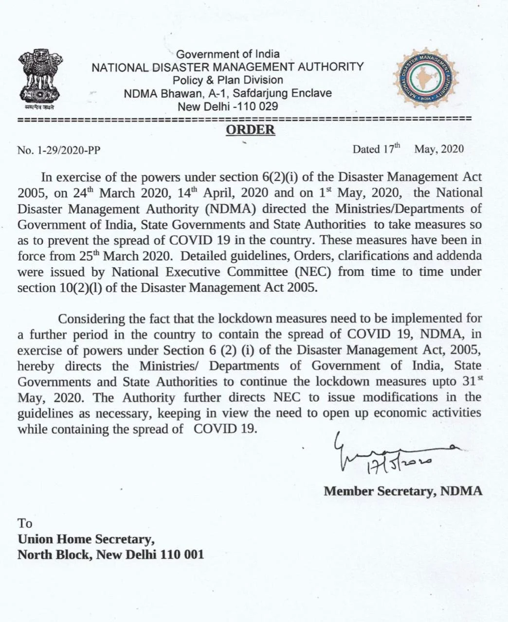 Nationwide lockdown extended till May 31: NDMA announces extension, guidelines awaited from MHA