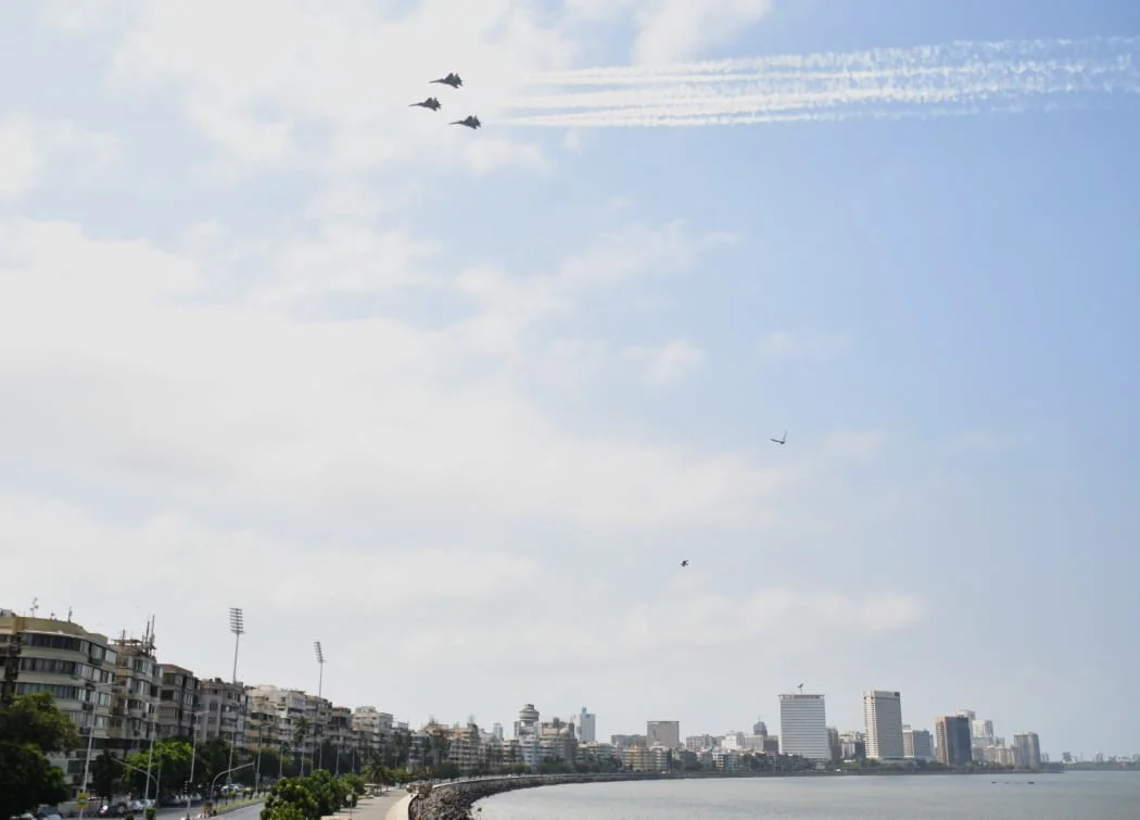 Su30 fighter aircrafts flypast at Marine Drive as a tribute to corona warriors on Sunday