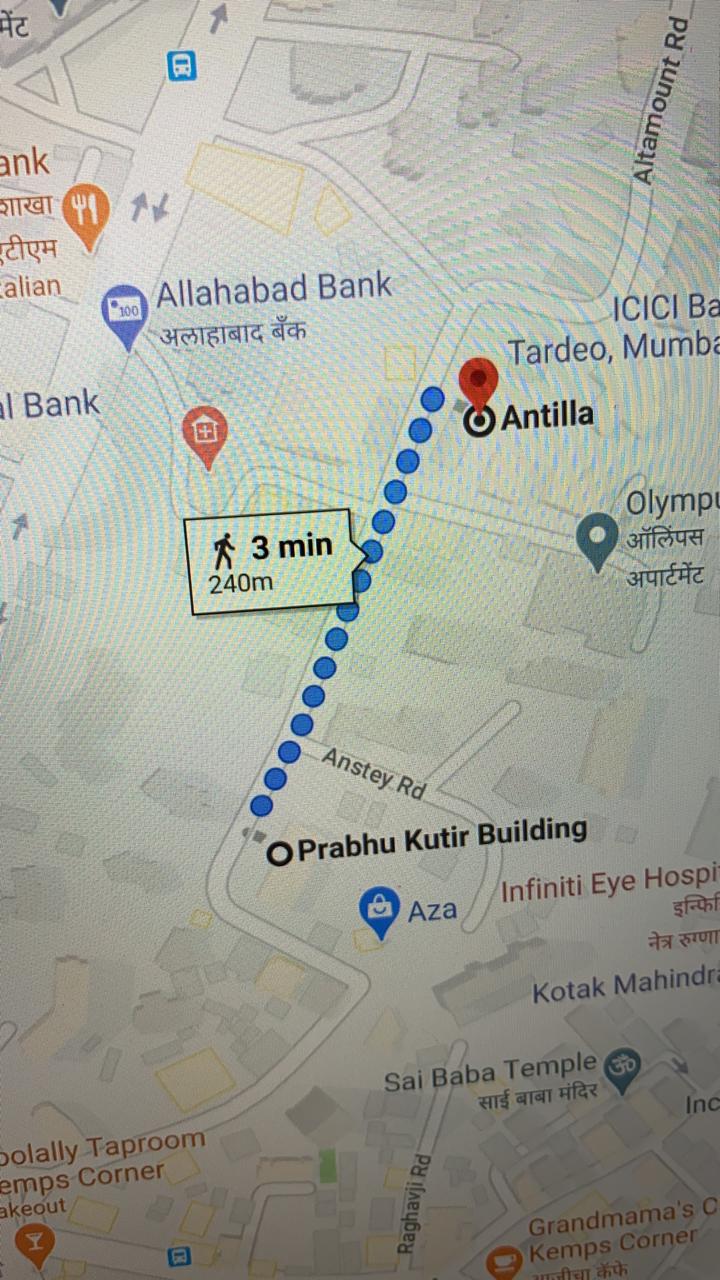 The distance between the two buildings