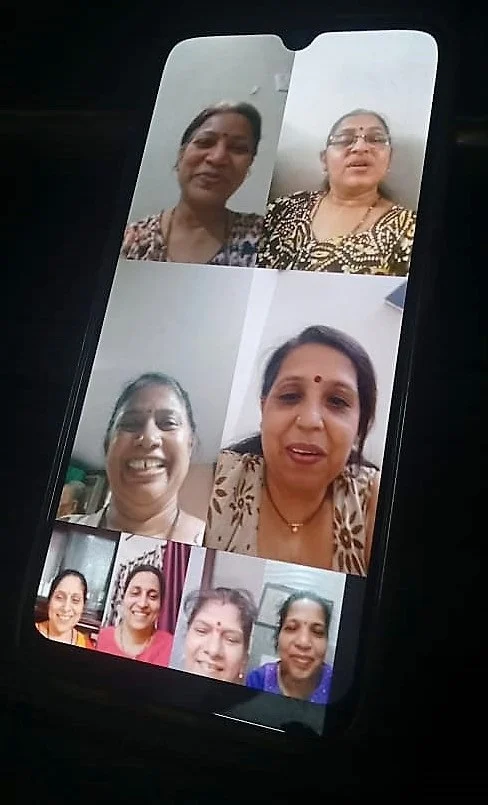 Smita Raje on Google Duo with her college friends