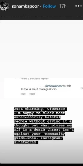 Sonam Kapoor slams Instagram after it refuses to take down 'death threat'