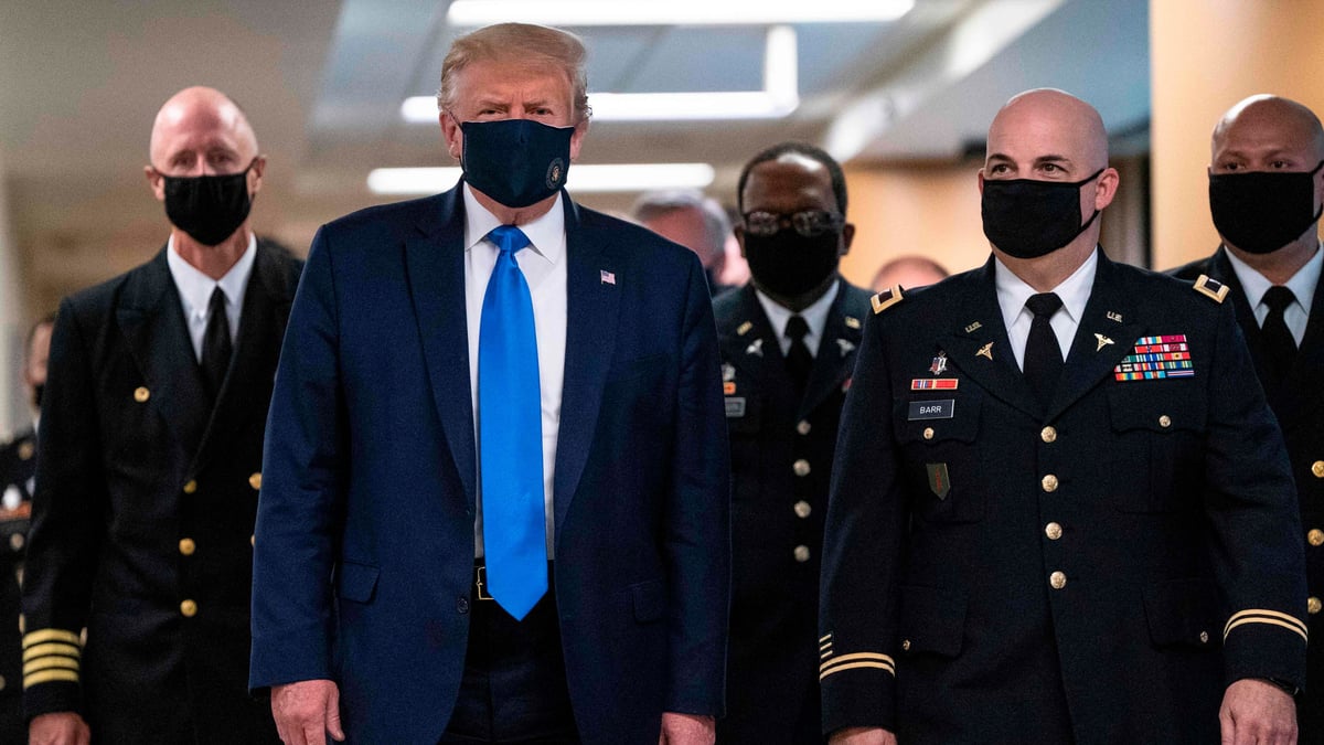 Strumpa Mask Trump wears mask in public for first time during pandemic, Twitter asks ...