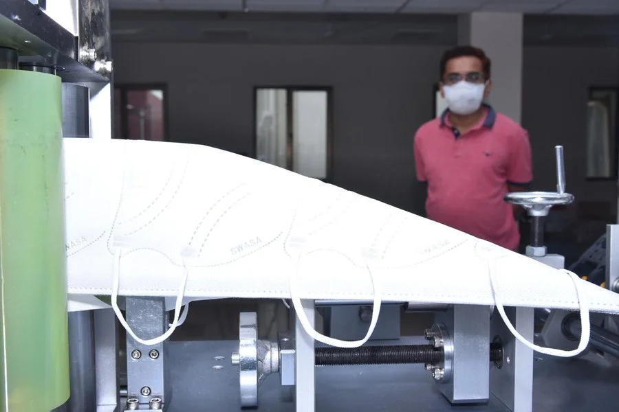 Full-scale production facility of the Swasa N95 masks at IIT Kanpur.