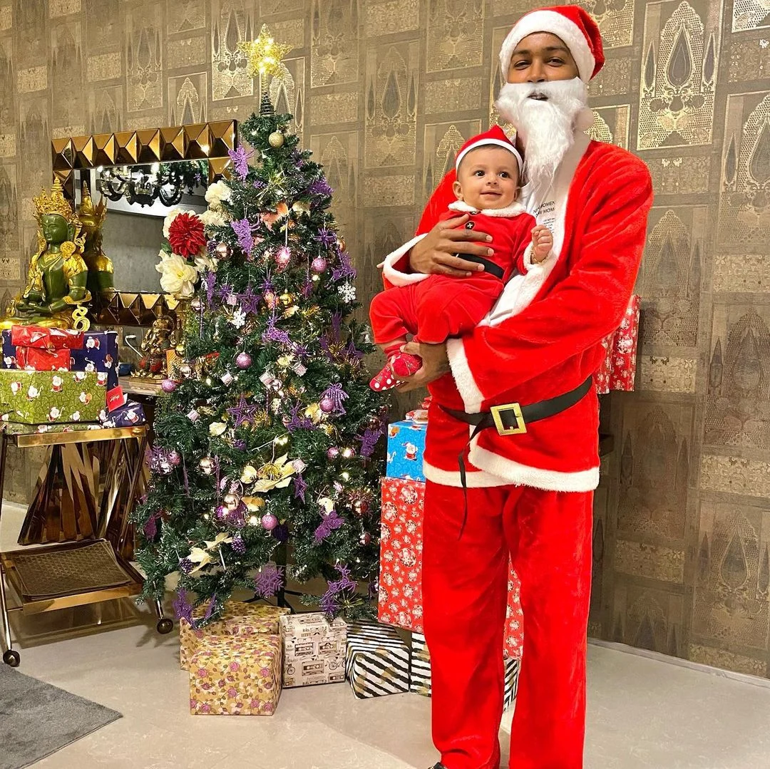 In Pics: Hardik Pandya turns Santa for baby boy Agastya’s first Christmas