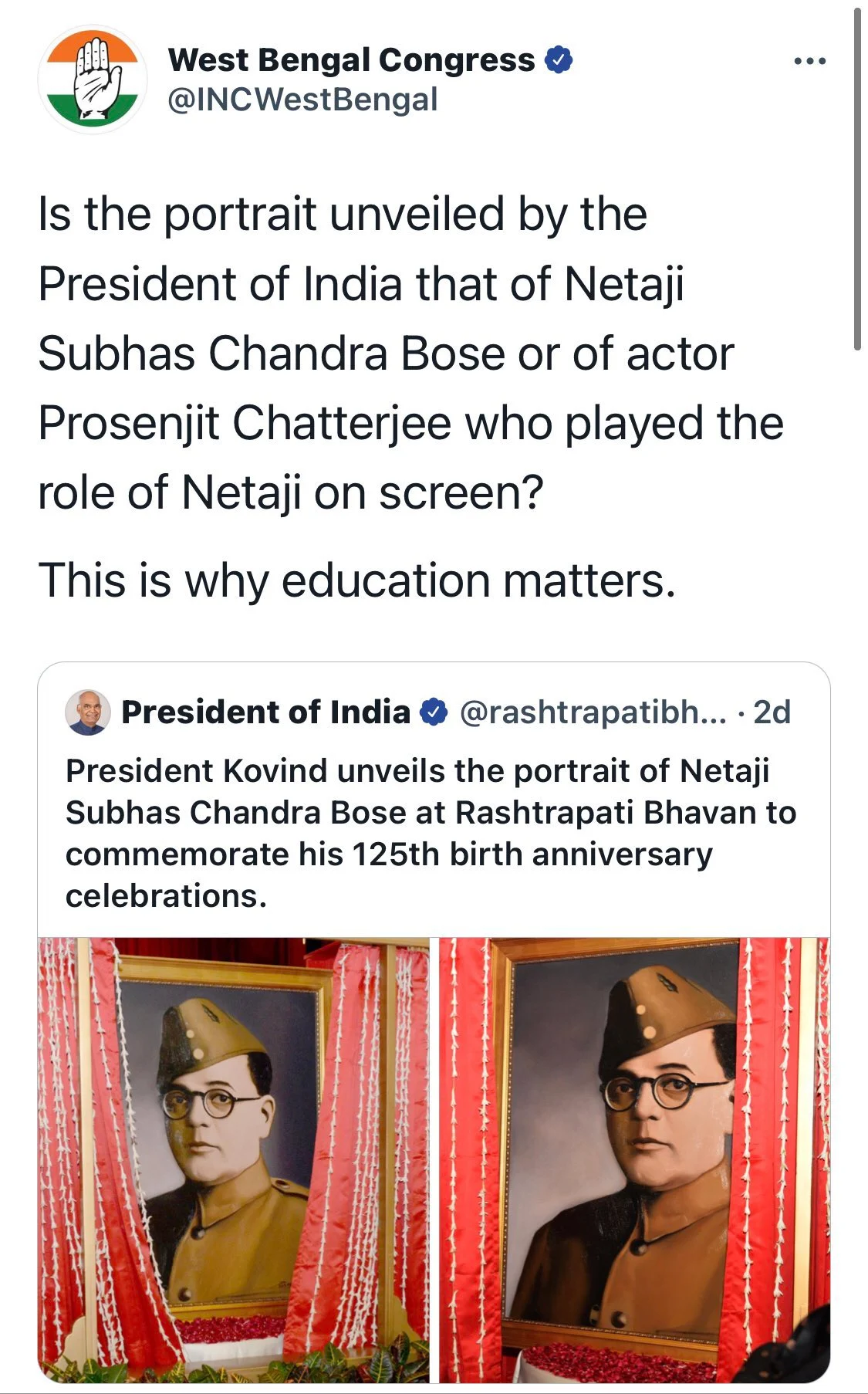 'Is that Netaji or...?' Twitter debates as President Kovind unveils new portrait of Subhas Chandra Bose