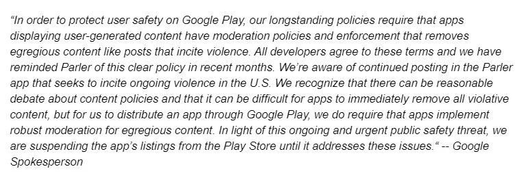 Google removes 'Parler' social network app from Play Store over incitement to US Capitol violence