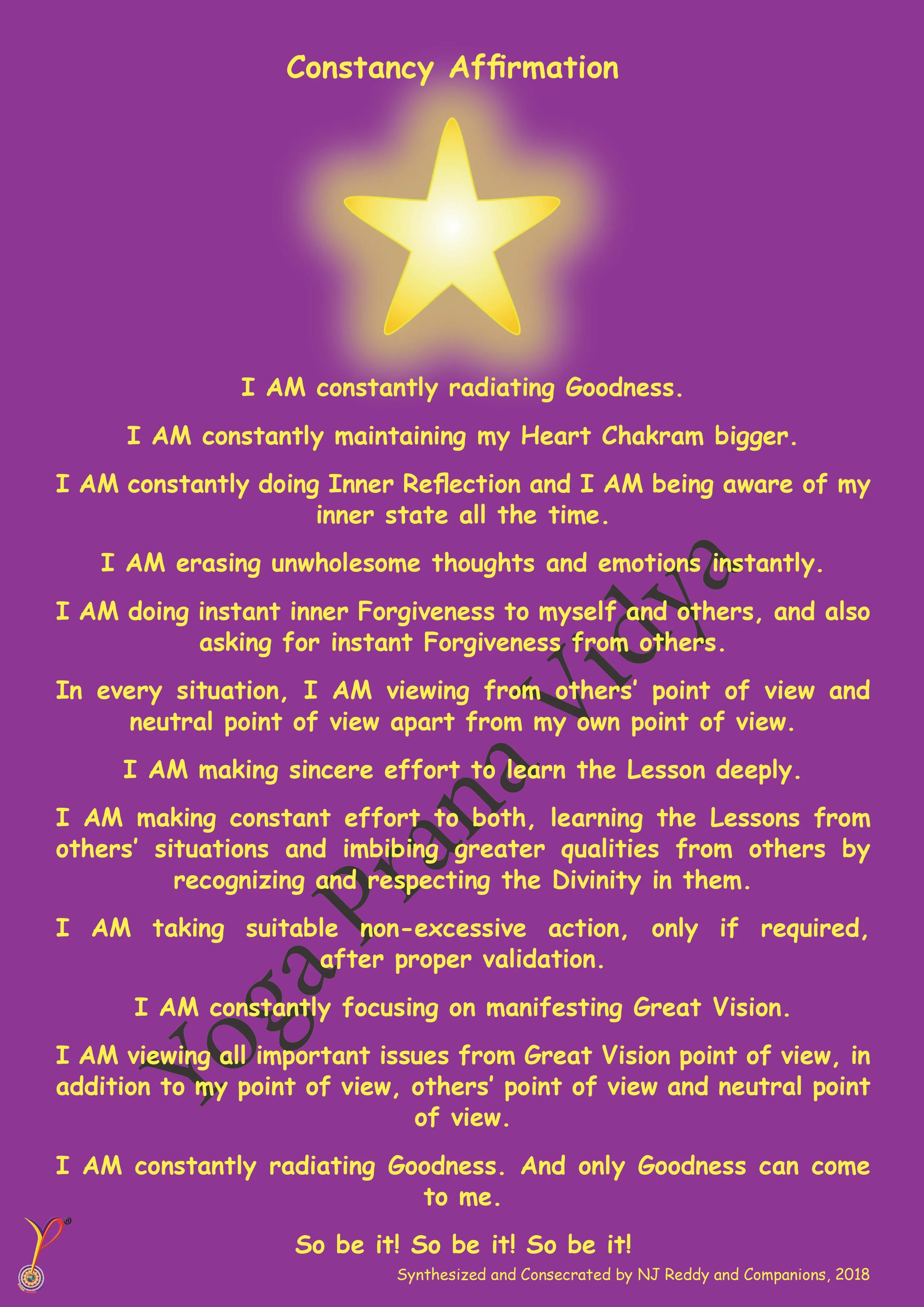 Constancy Affirmation: NJ Reddy, YPV Sadhana