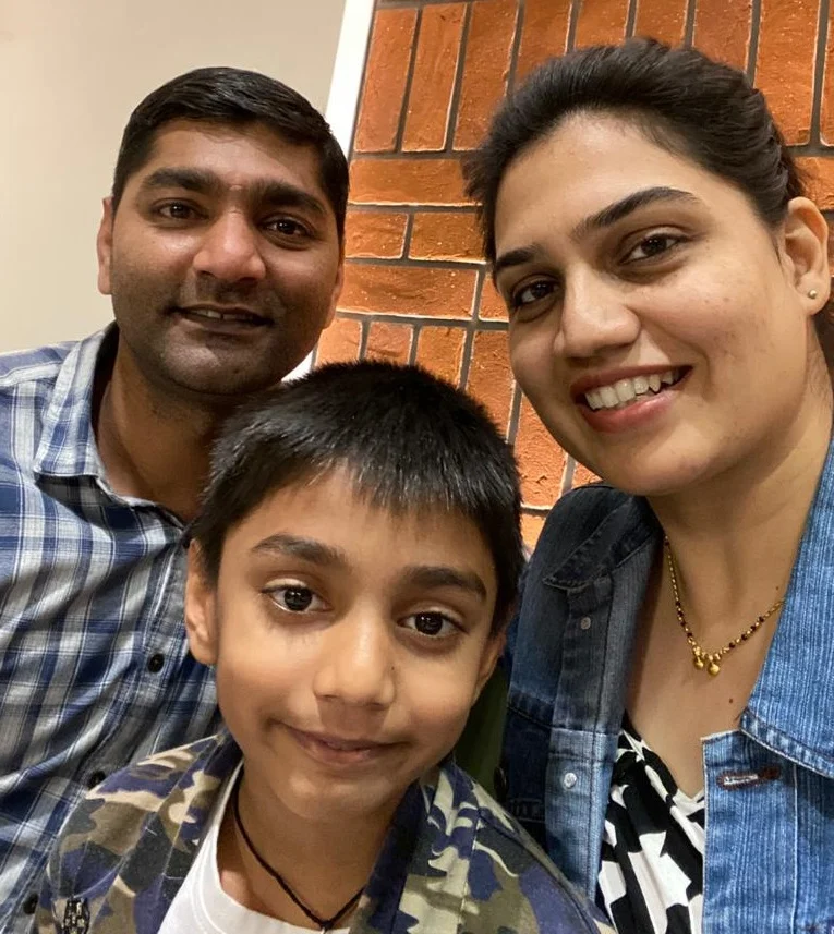 Sumitra Chaudhry woth husband and son, Ansh