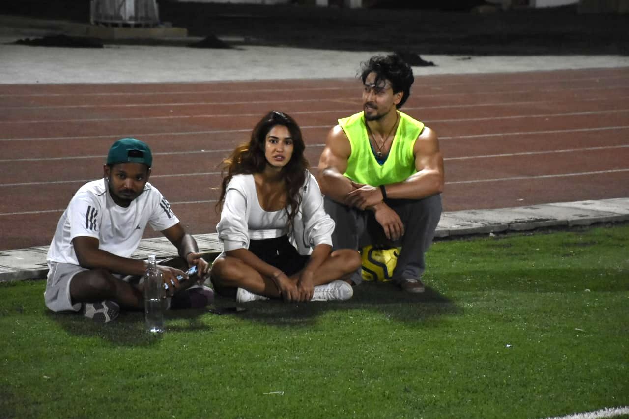 Disha Patani stands by an injured Tiger Shroff during a celebrity football match in Mumbai