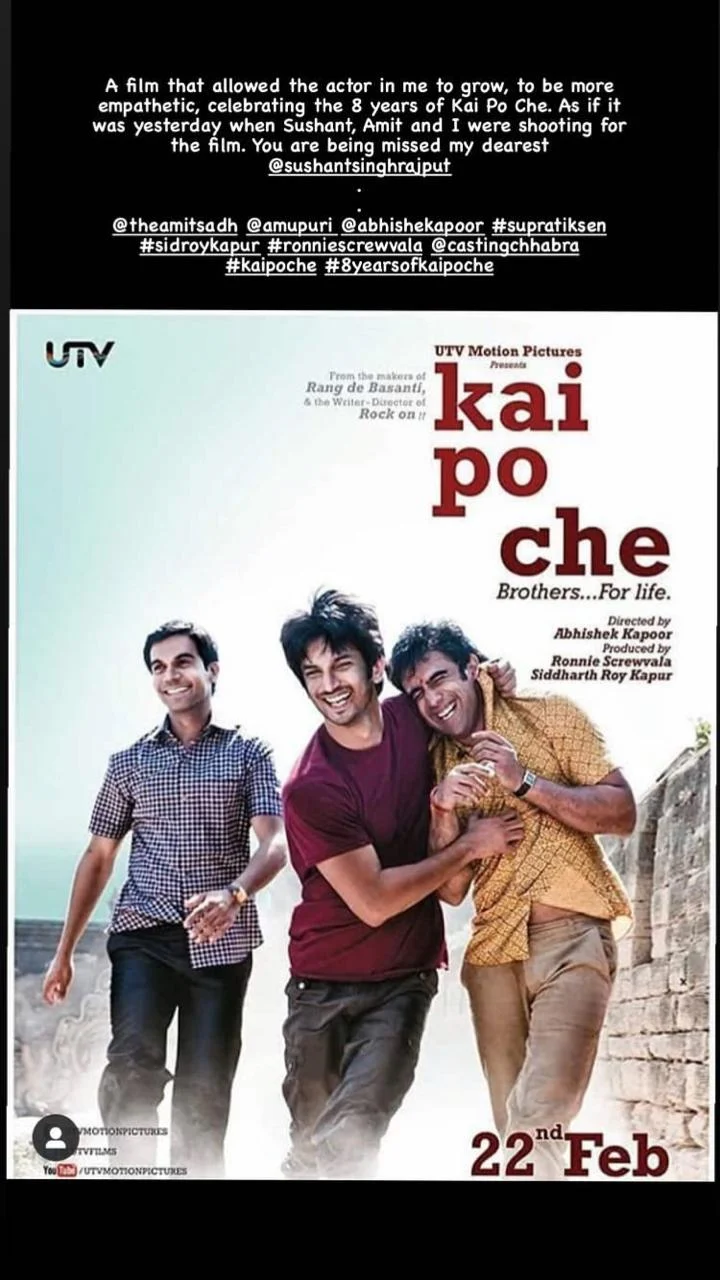 Rajkummar Rao pens emotional note remembering Sushant Singh Rajput as 'Kai Po Che' turns 8