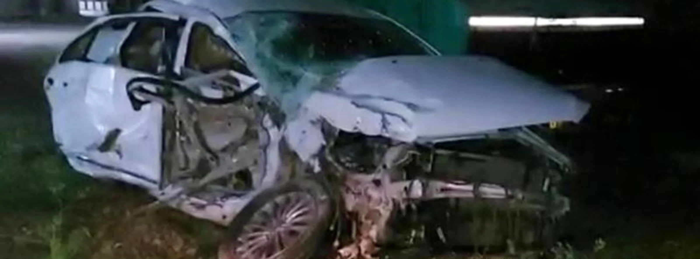Crashed car on accident site