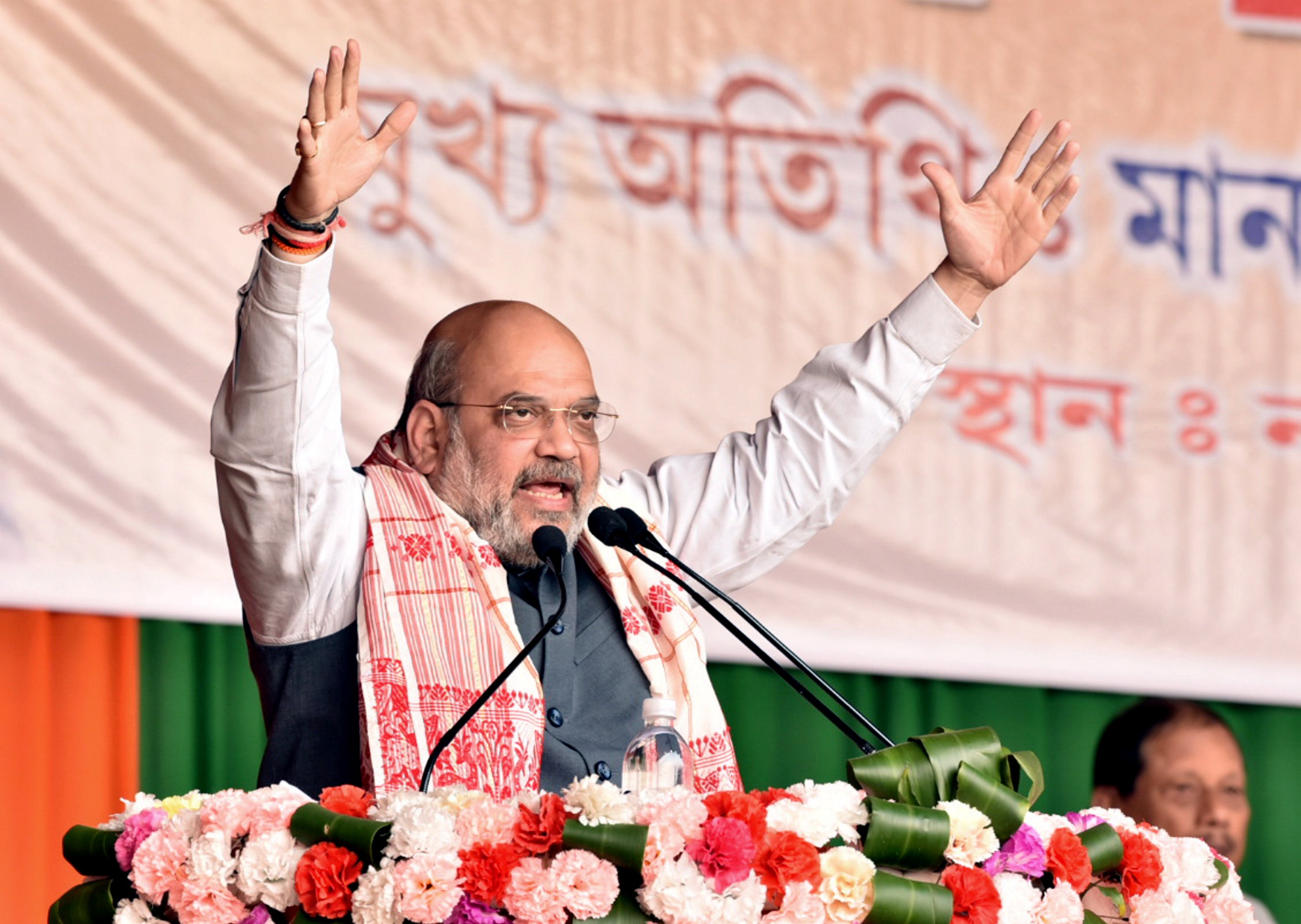 Union Home Minister Amit Shah speaks during an election campaign rally.
