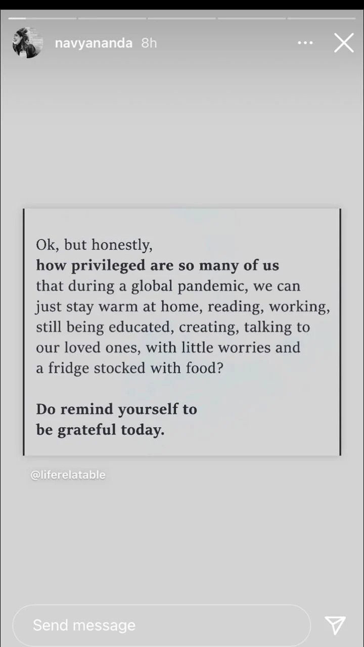 Amitabh Bachchan's granddaughter Navya Naveli Nanda shares note on 'privilege' amid COVID-19 pandemic