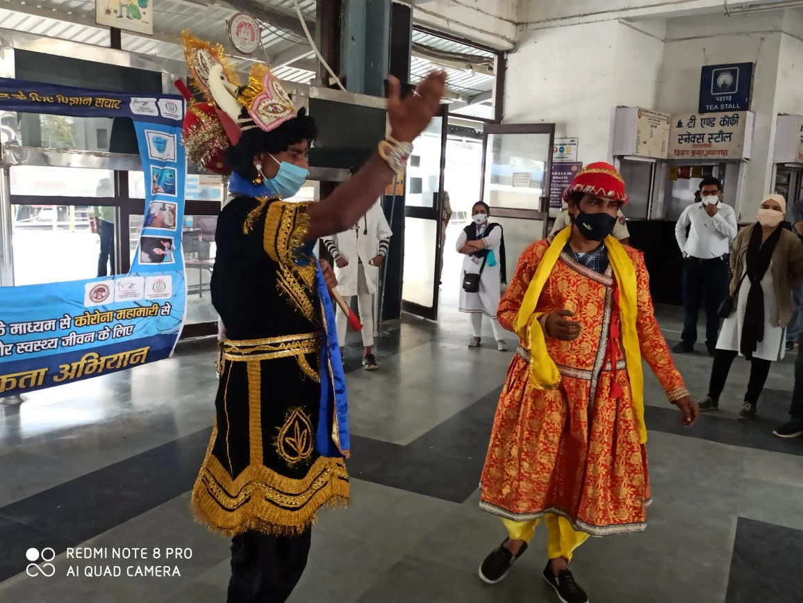 Yamraj and Chitragupta at Habibganj railway station on Thursday