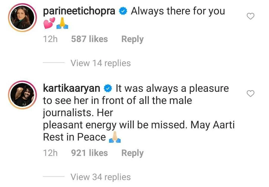 Kartik Aaryan, Parineeti Chopra secretly helped family of entertainment journo, who died due to COVID-19