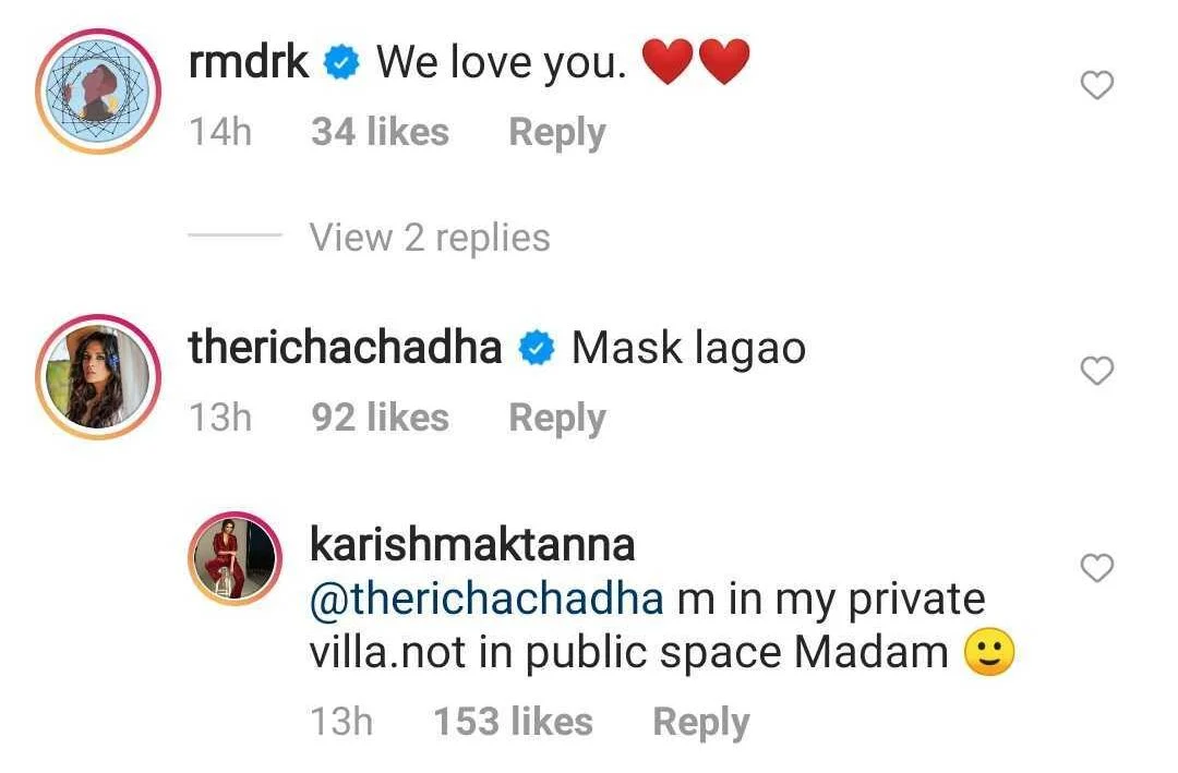 Why did Karishma Tanna hit back at Richa Chadha for saying 'mask lagao' in latest Instagram post?