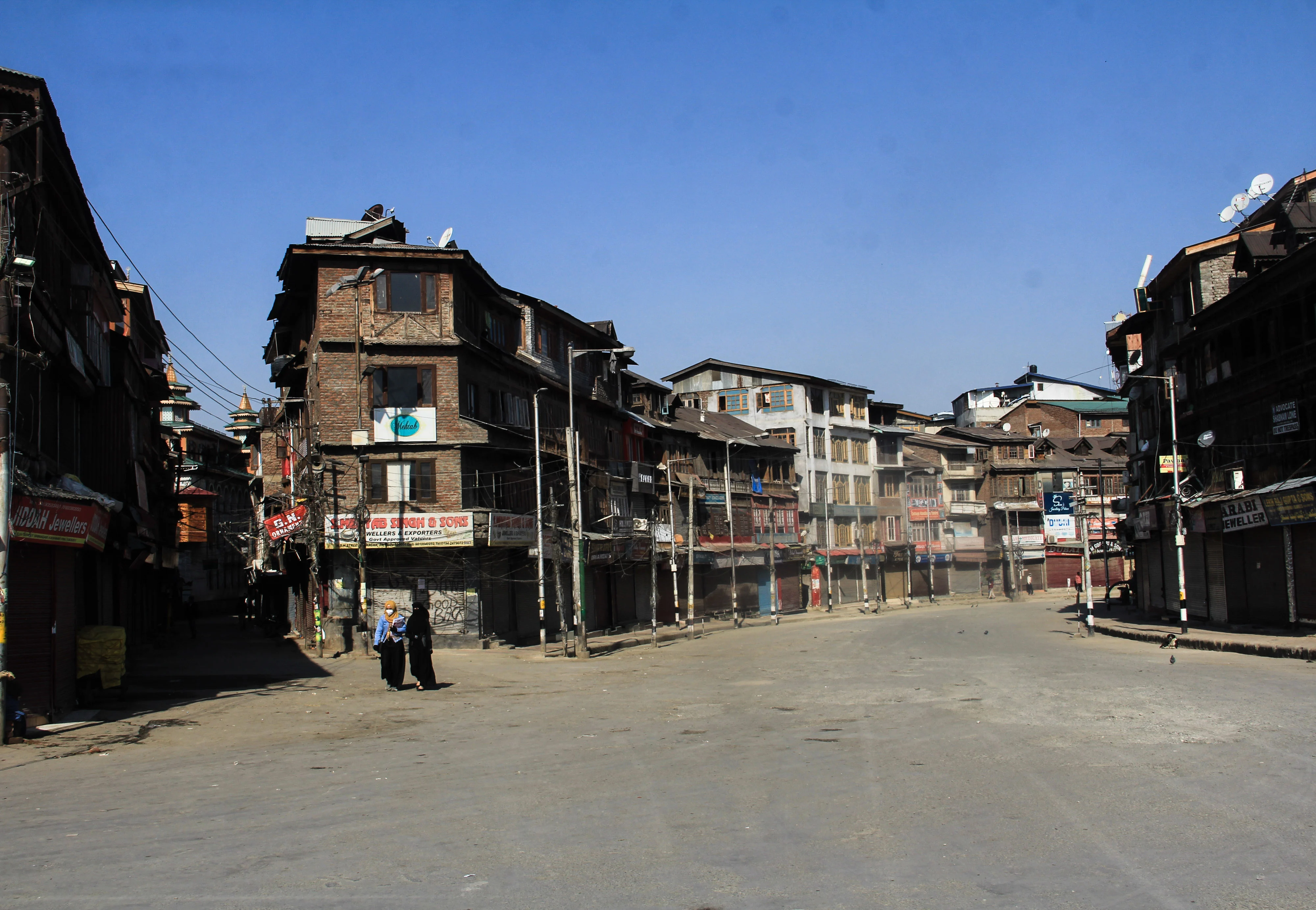 A deserted view of closed market during Corona curfew in Srinagar, Kashmir. As the COVID-19 cases continue to rise the authorities imposed strict Corona curfew across Jammu and Kashmir in order to stop further spread of Coronavirus.
