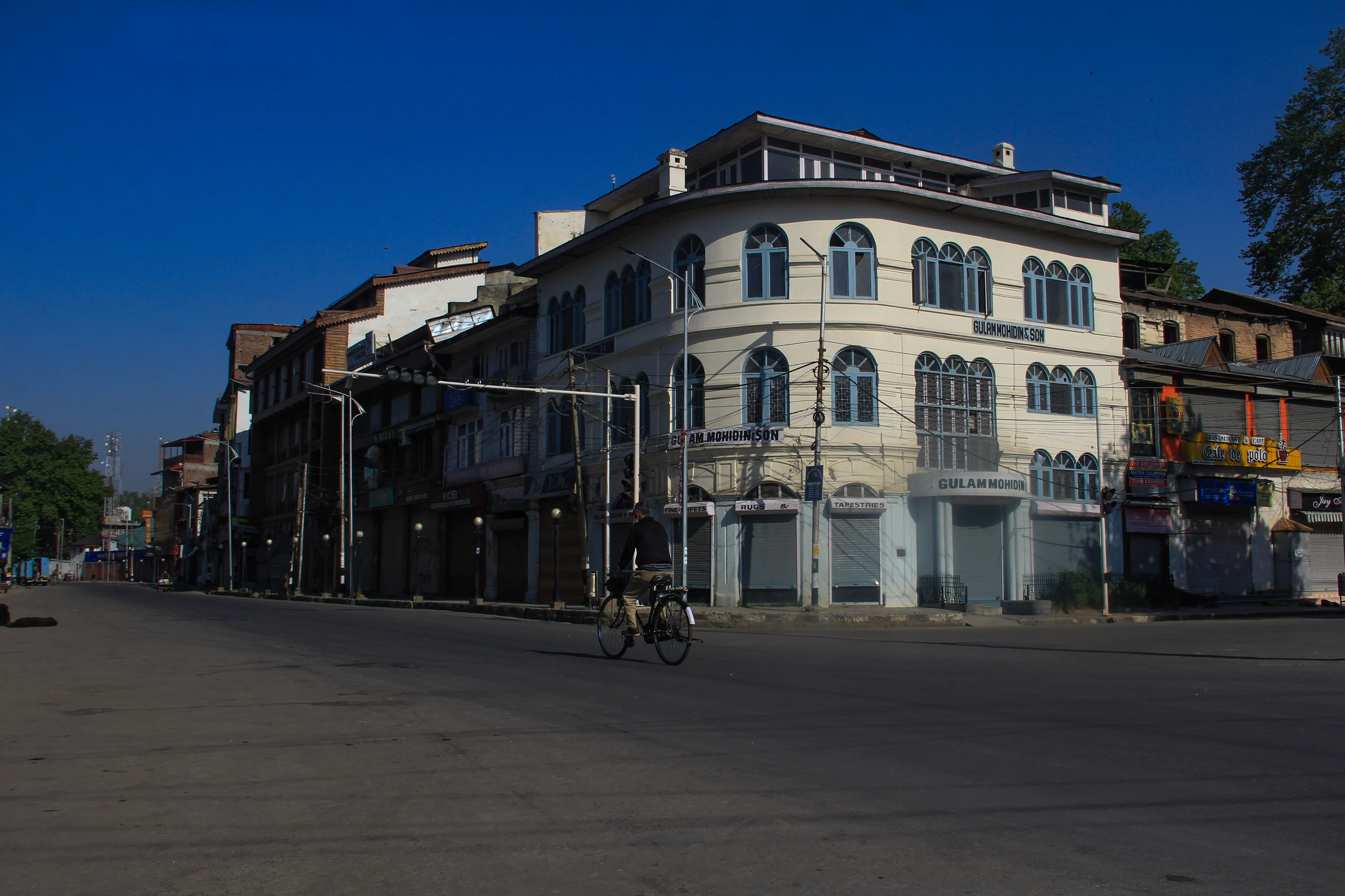 A deserted view of closed market during Corona curfew in Srinagar, Kashmir. As the COVID-19 cases continue to rise the authorities imposed strict Corona curfew across Jammu and Kashmir in order to stop further spread of Coronavirus.