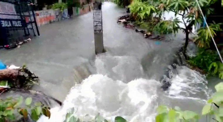 View of the waterlogging street due to rainfall amid cyclone warning