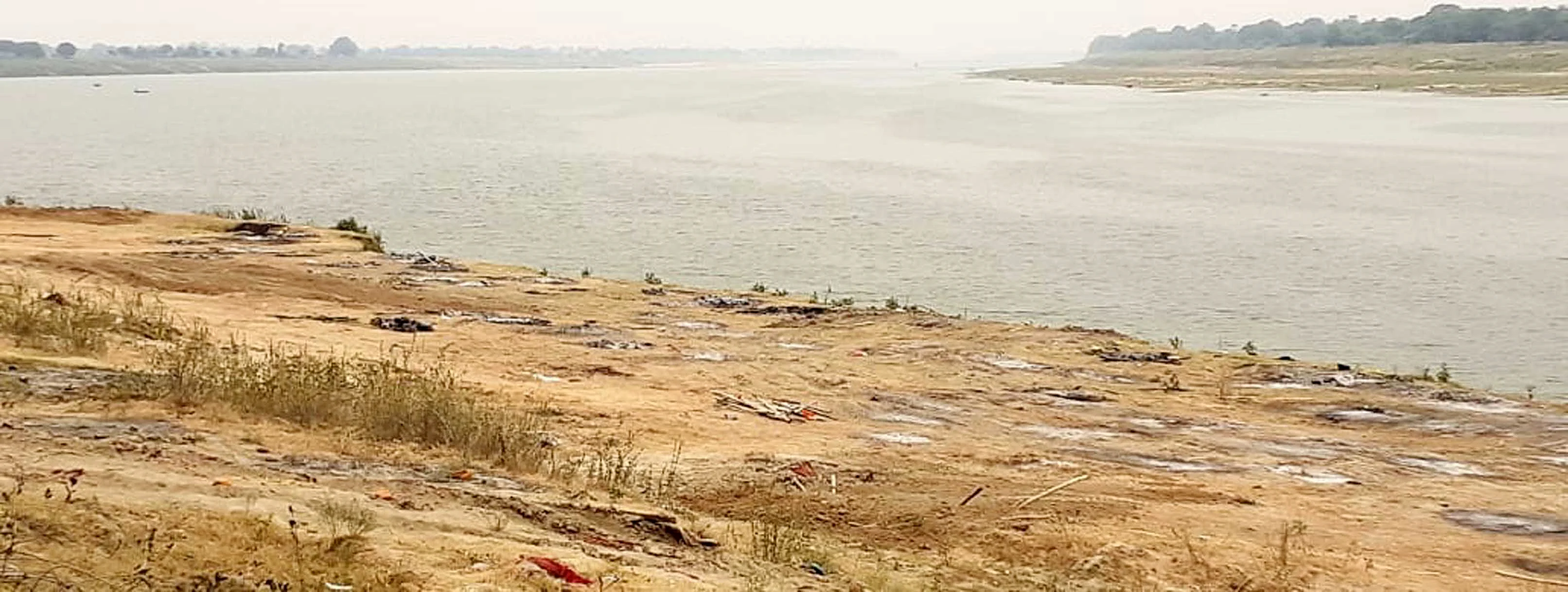 A view of the bank of river Ganga after district administration clean drive as dozens of decomposing bodies found, amid ongoing COVID-19 pandemic, at Chausa in Buxar