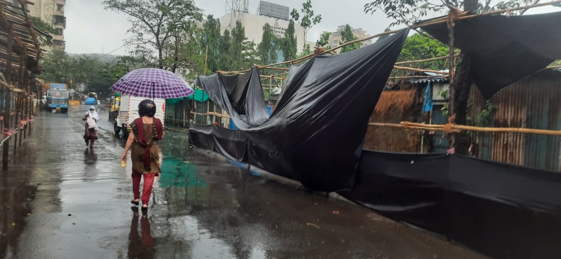 Tent erected in Dahisar for COVID-19 vaccination collapses due to strong, gusty winds caused by Cyclone Tauktae in Arabian sea on May 17, 2021.