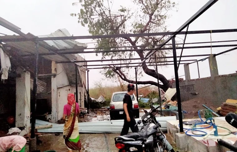A view of damaged house aftermath of Cyclone Tauktae, in Amreli
