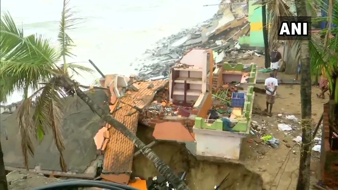 Several houses damaged/destroyed in Valiyathura, a coastal village in Kerala's Thiruvananthapuram on May 16, 2021 due to cyclone Tauktae.