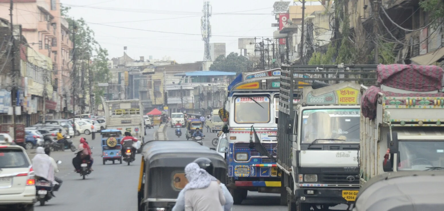 Traffic spilled over onto the roads despite the lockdown at Bhopal Talkies on Saturday.