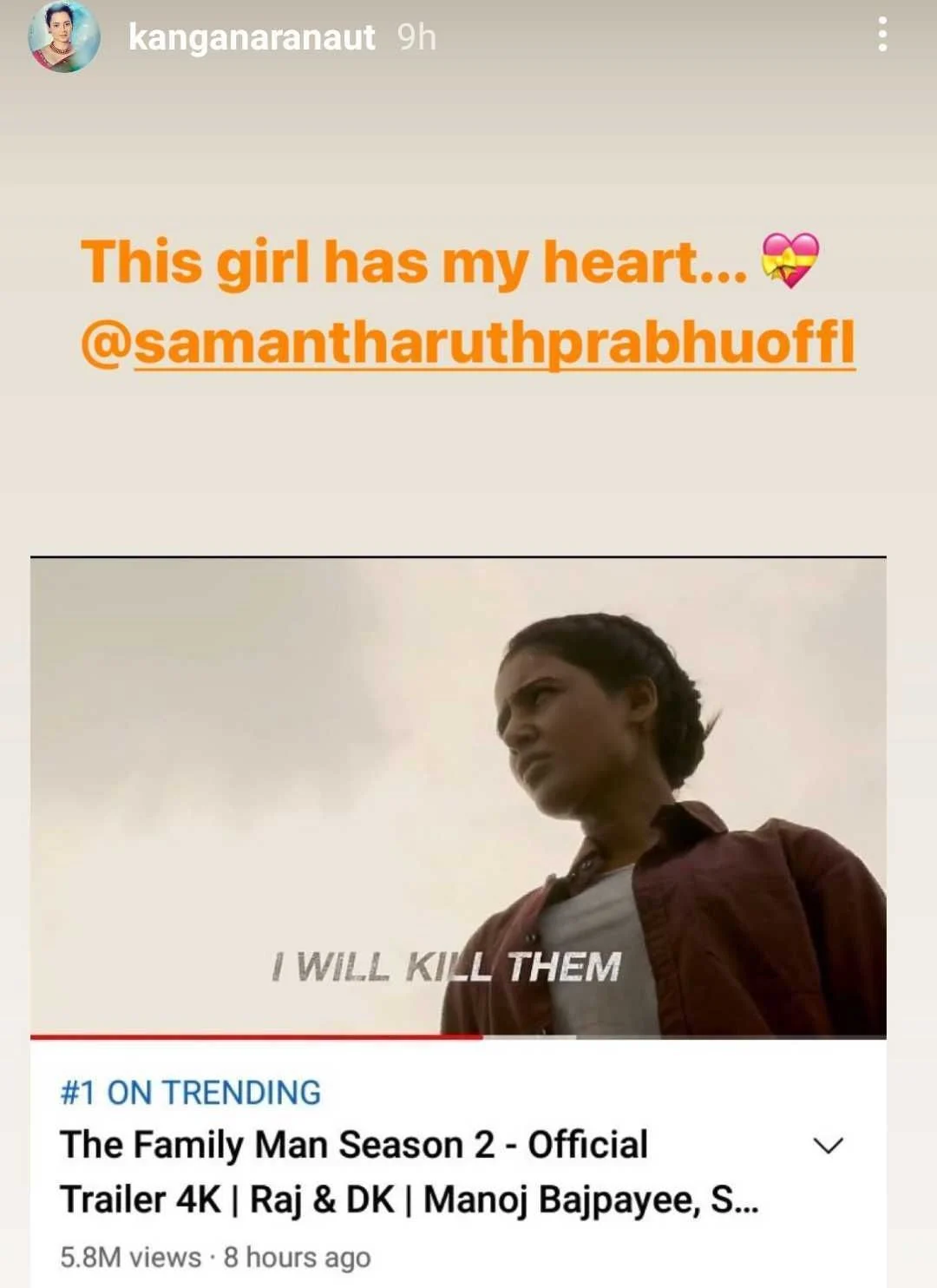 ‘This girl has my heart’: Kangana Ranaut is all praises for Samantha Akkineni in ‘The Family Man 2’ trailer