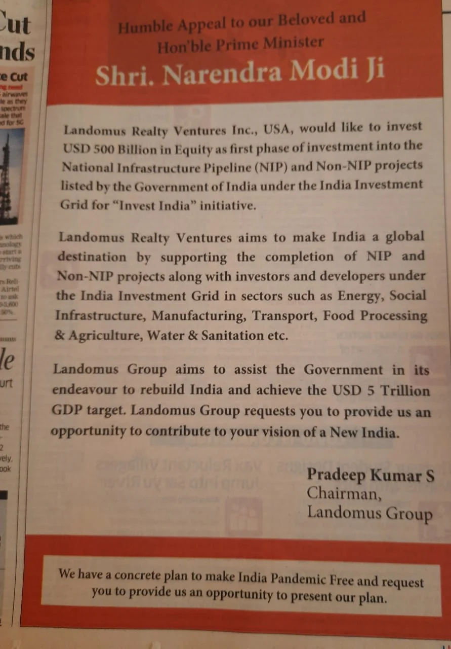 US-based realty firm wants to invest $500 bn in India's National Infrastructure Pipeline