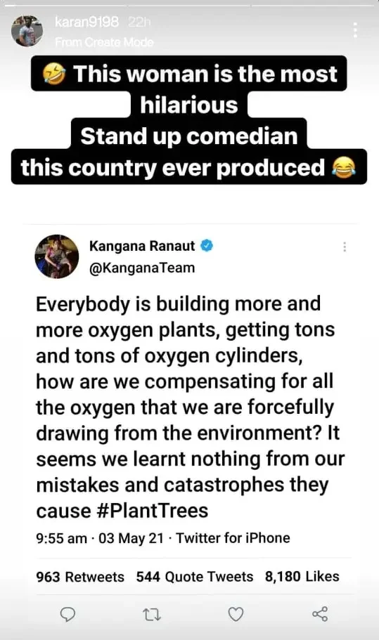 Karan Patel mocks Kangana Ranaut's old tweet, calls her 'most hilarious stand-up comedian'