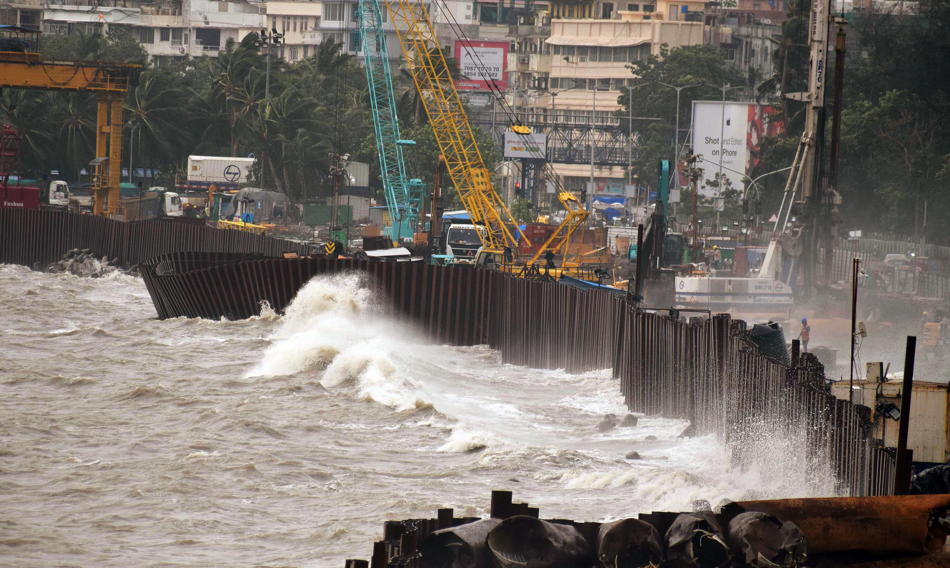 High tides at Mumbai coastal road due to cyclone Tauktae at Marine drive in Mumbai on Tuesday