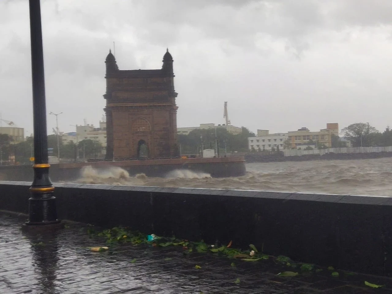 Huge waves witnessed at the Gateway of India, Mumbai as the city faced Cyclone Tauktae on May 17, 2021.