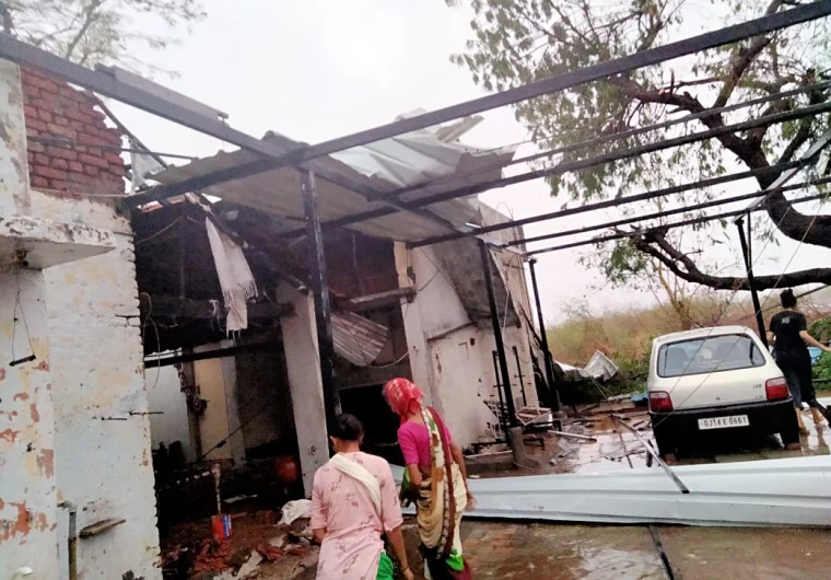 A view of damaged house aftermath of Cyclone Tauktae, in Amreli