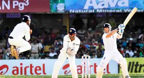 England batsman Matt Prior (R) stitched a 141-run partnership along with captain Alastair Cook to lead visitors recovery after they were made to follow-on on day four of the first Test at Motera in Ahmedabad on Sunday.