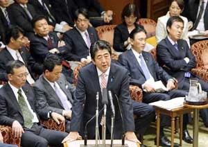 China’s declaration is “profoundly dangerous”, says Japan’s prime minister during the Upper House’s audit committee session at the National Diet in Tokyo on Monday.