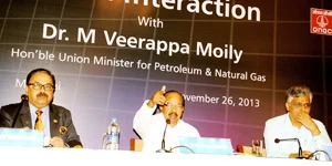 Union Minster of Petroleum and Natural Gas, Dr<br />Veerappa Moily addressing a press conference in Mumbai