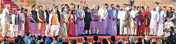 VIP LINE-UP: President Pranab Mukherjee, Vice President Hamid Ansari, Prime Minister Narendra Modi and the Council of Ministers.