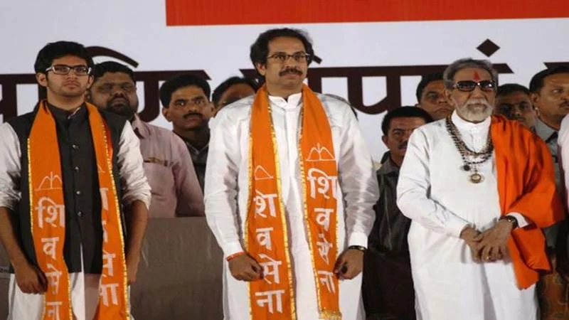 <strong>From (L) to (R): Aaditya Thackeray, Uddhav Thackeray, Bal Thackeray</strong>
