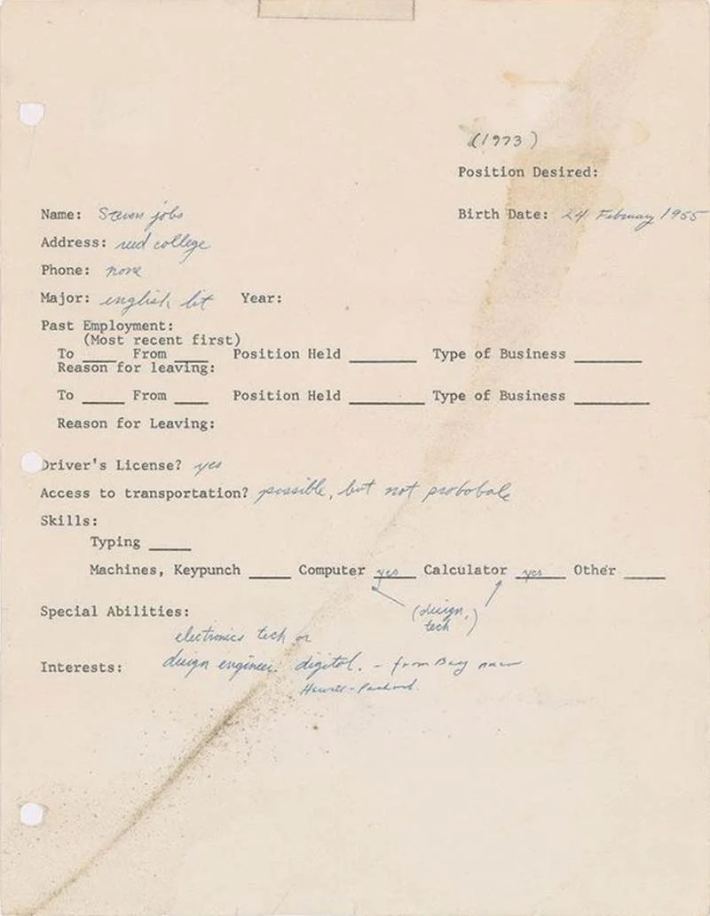 Steve Jobs’ error-filled pre-Apple job application expected to raise $50,000 at auction