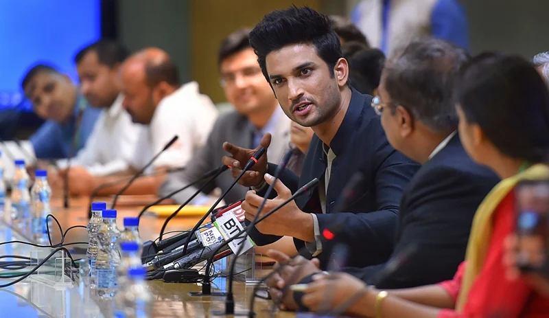 New Delhi: Bollywood actor Sushant Singh Rajput addresses the media about his collaboration with NITI Aayog to promote two of GOI’s initiatives: BHIM app and Women Entrepreneurship Platform (WEP), in New Delhi, on Friday. (PTI Photo/Atul Yadav) (PTI5_25_2018_000051B)