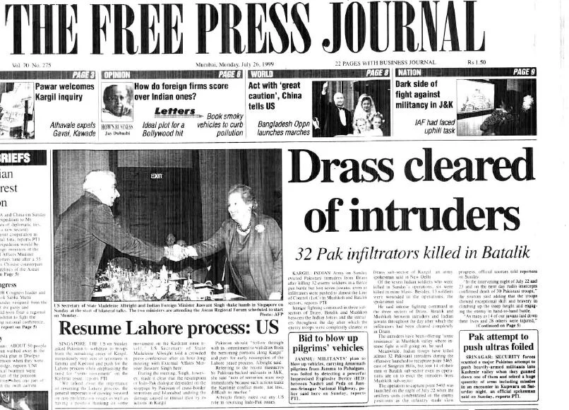 On This Day in History! July 26, 1999 – India and Pakistan’s Kargil war comes to an end; operation Vijay becomes successful