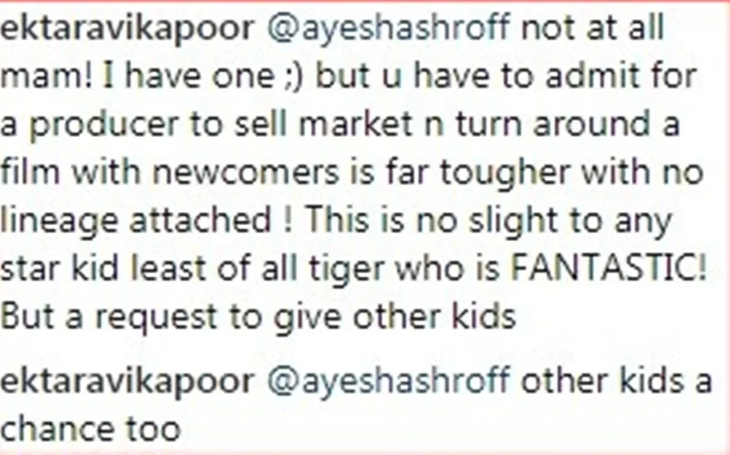 Nepotism is back! Ekta Kapoor and Tiger Shroff’s mom get into heated debate on Instagram; read here