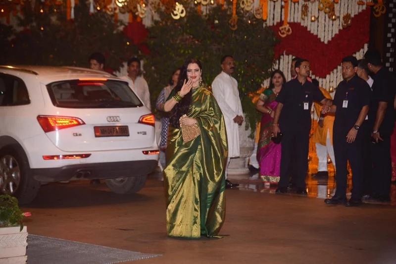Rekha at Mukesh Ambani’s house. Photo By: Viral Bhayani