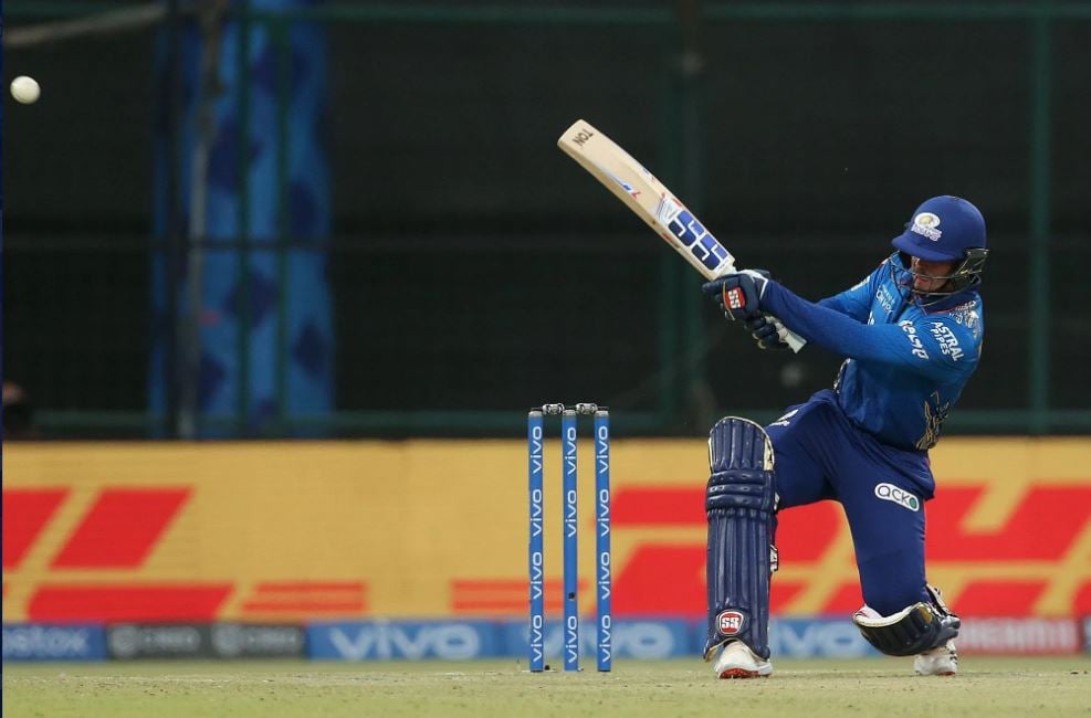 Quinton de Kock of Mumbai Indians during match 24 of the Vivo Indian Premier League between the Mumbai Indians and the Rajasthan Royals held at the Arun Jaitley Stadium, Delhi, India on the 29th April 2021  | Photo by Ron Gaunt / Sportzpics for IPL