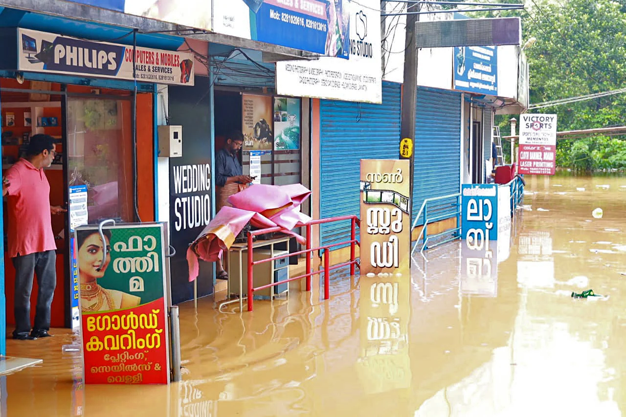 A view of the waterlogged street following incessant rainfall, in Mallappally on Sunday.