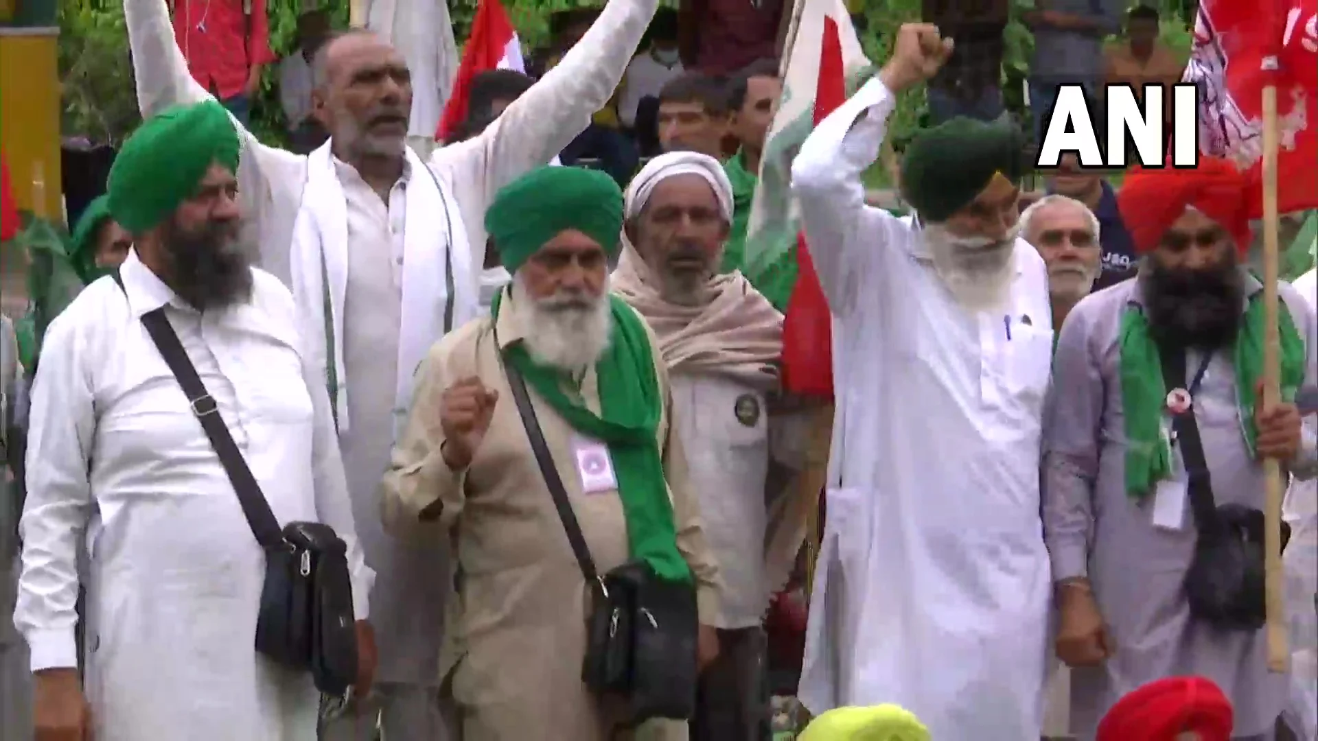 Protestors block railway tracks at Bahadurgarh, Haryana in protest against Lakhimpur Kheri incident.