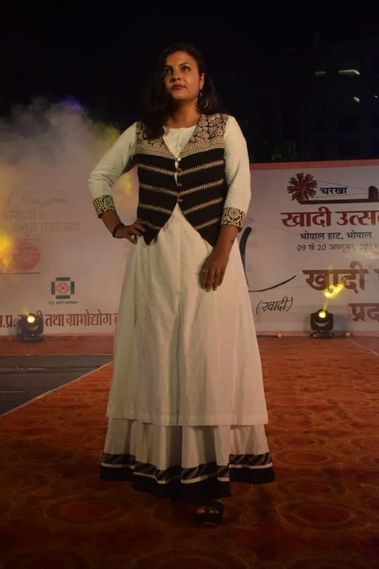 Model showcasing her Khadi attire at Khadi Utsav in Bhopal on Tuesday.