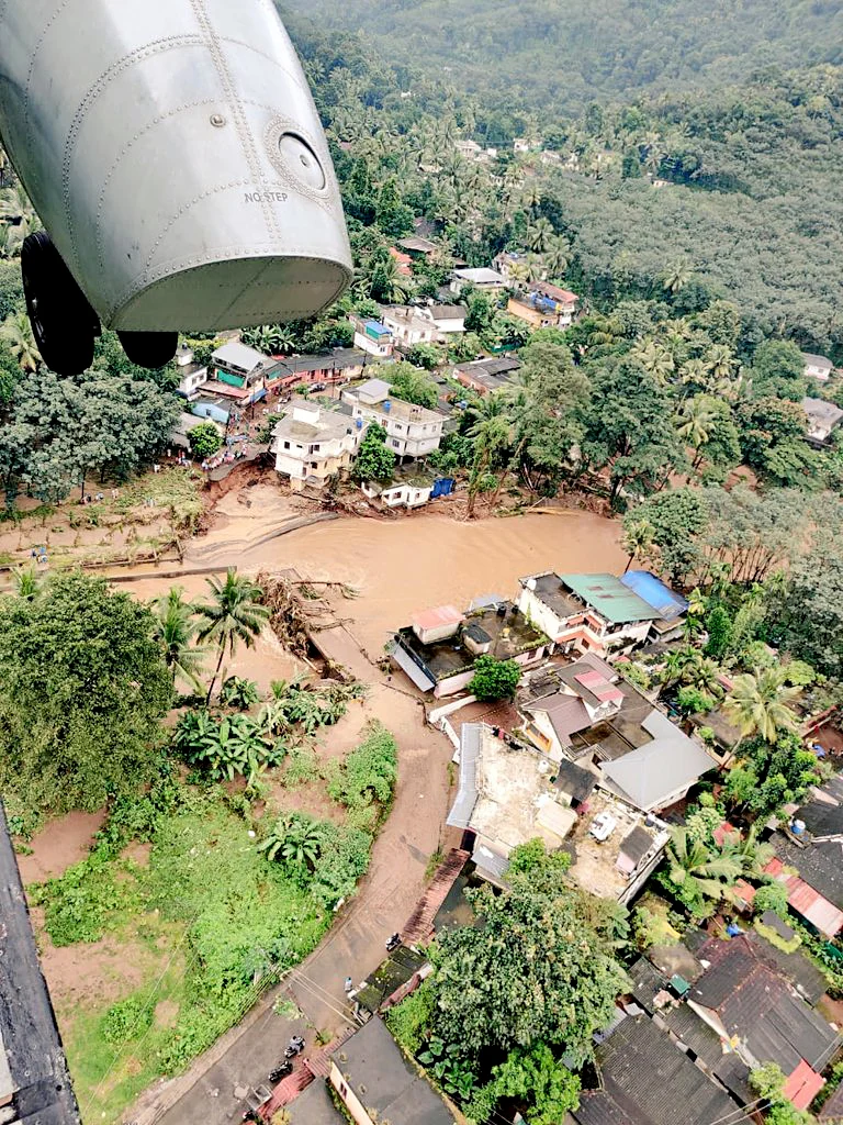 : A birds eye view of a landslide affected area, at Koottickal, in Kottayam on Sunday.